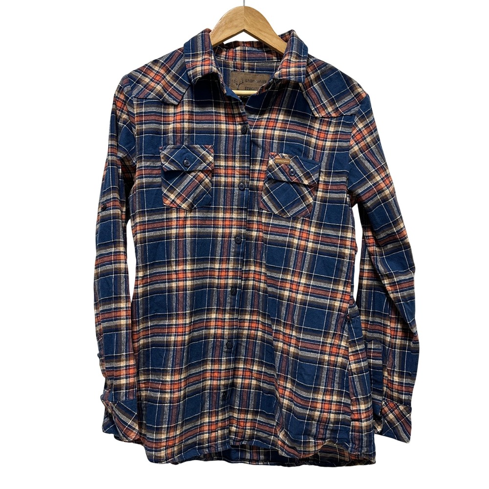 Legendary Whitetails Flannel Shirt Womens Large Blue Plaid Button‎ Down